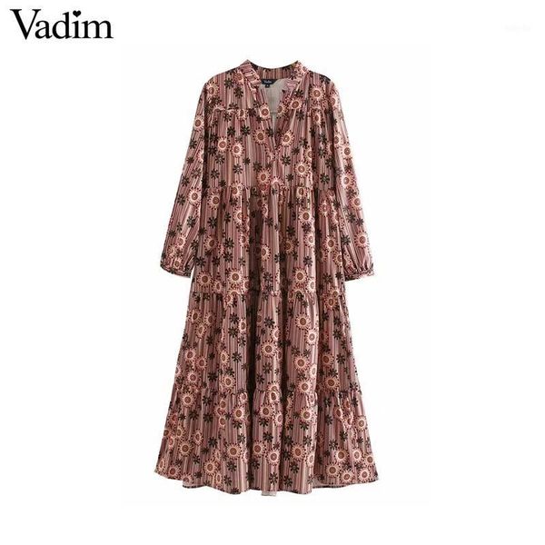 vadim women vintage floral pattern midi dress long sleeve pleated straight style female casual mid calf dresses vestidos qd2871, Black;gray 
vadim women vintage floral pattern midi dress long sleeve pleated straight style female casual mid calf dresses vestidos qd2871, Black;gray