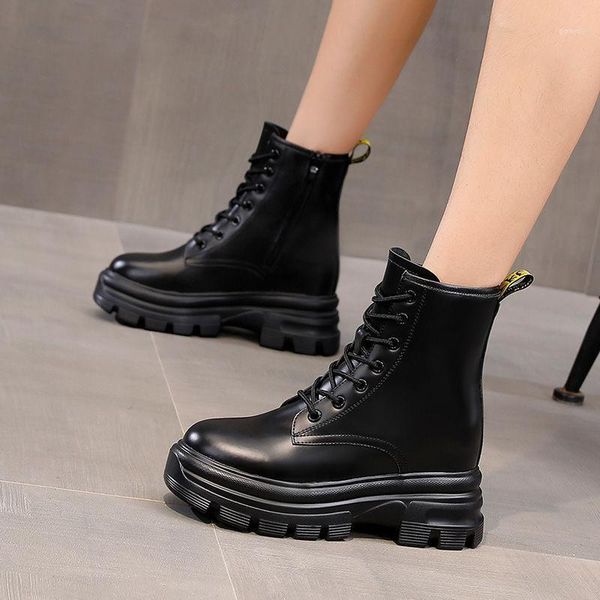 inner increase martn boots women's autumn 2021 new platformthin shoes british style wild thick bottom velvet short boots winter1, Black