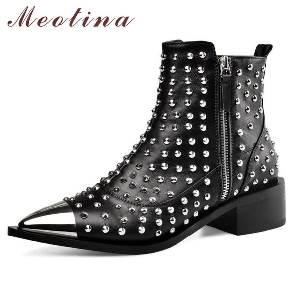 meotina autumn ankle boots women natural genuine leather zip thick heel short boots punk rivets pointed toe shoes ladies size 43, Black
meotina autumn ankle boots women natural genuine leather zip thick heel short boots punk rivets pointed toe shoes ladies size 43, Black