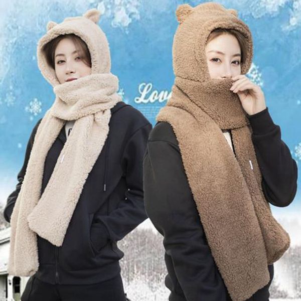 winter thickened bear ears, scarves and hats integrated with lamb fur neck korean version lovely and versatile plush girl student, Blue;gray
winter thickened bear ears, scarves and hats integrated with lamb fur neck korean version lovely and versatile plush girl student, Blue;gray
