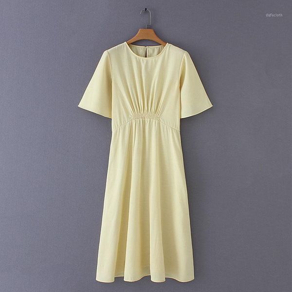 2019 women fashion solid color short sleeve elastic waist pleats long dress ladies o neck casual high waist linen dresses1, Black;gray
2019 women fashion solid color short sleeve elastic waist pleats long dress ladies o neck casual high waist linen dresses1, Black;gray
