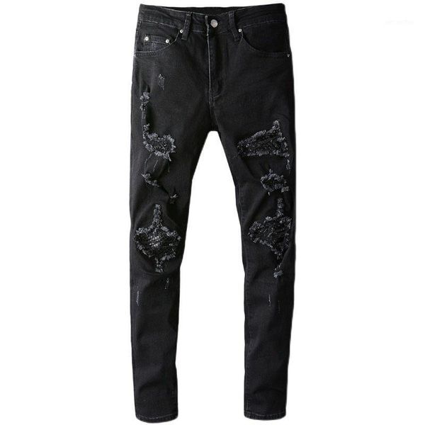 new men's male trousers fashion high street brand black patch leather patch hole black jeans men stretch slim thin denim pants1, Blue
new men's male trousers fashion high street brand black patch leather patch hole black jeans men stretch slim thin denim pants1, Blue