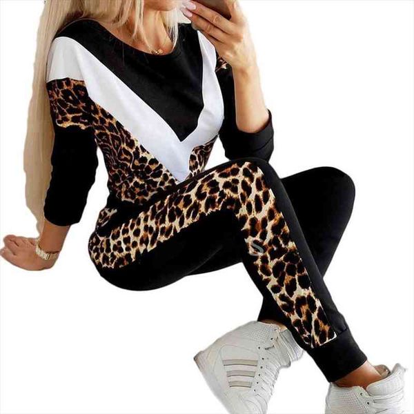 women autumn round neck leopard patchwork sweatshirt pant sportwear tracksuit, White
women autumn round neck leopard patchwork sweatshirt pant sportwear tracksuit, White