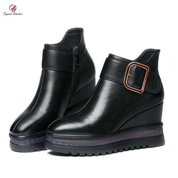 boots original intention real leather shoes ankle woman black big buckle wedges flats fashion round toe1
boots original intention real leather shoes ankle woman black big buckle wedges flats fashion round toe1