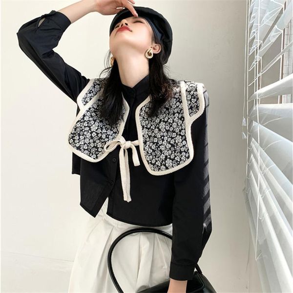 women's blouses & shirts 2021 spring women long sleeve stand collar black short shirt female vintage elegant blouse and shawl two piec, White
women's blouses & shirts 2021 spring women long sleeve stand collar black short shirt female vintage elegant blouse and shawl two piec, White