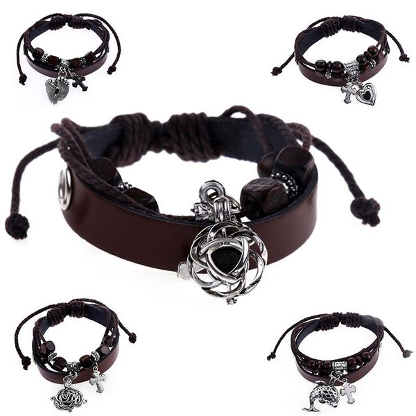 small diffuser locket beaded leather bracelet with lava stone, Golden;silver
small diffuser locket beaded leather bracelet with lava stone, Golden;silver