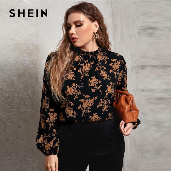 shein plus frilled neck lantern sleeve allover floral blouse women spring office lady elegant plus and blouses, White
shein plus frilled neck lantern sleeve allover floral blouse women spring office lady elegant plus and blouses, White