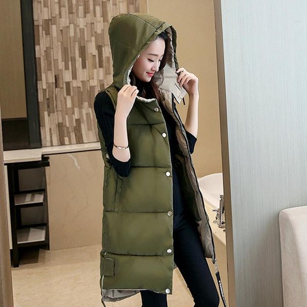 women's vests 2021 women autumn winter vest medium length hooded thicken warm parkas female cotton padded waistcoat zl496, Black;white
women's vests 2021 women autumn winter vest medium length hooded thicken warm parkas female cotton padded waistcoat zl496, Black;white