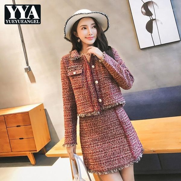 two piece dress spring autumn elegant tweed mini skirts set women streetwear tassel lapel single breasted woolen jacket wrap 2 set1, White 
two piece dress spring autumn elegant tweed mini skirts set women streetwear tassel lapel single breasted woolen jacket wrap 2 set1, White