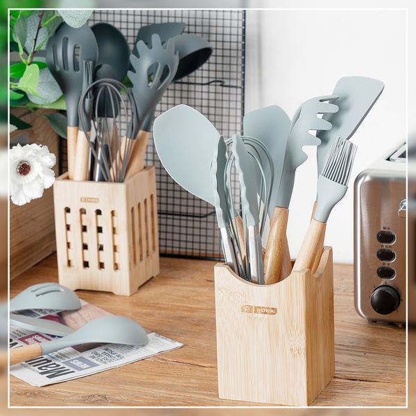 silicone cooking utensils 11/12/13pcs utensil set non-stick spatula wooden handle with storage box kitchen tools gray q1215 q1218
silicone cooking utensils 11/12/13pcs utensil set non-stick spatula wooden handle with storage box kitchen tools gray q1215 q1218