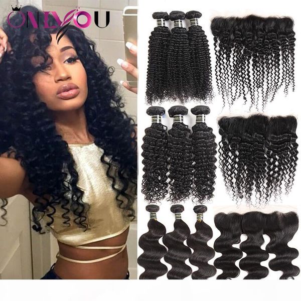 unprocessed brazilian virgin human hair weave 3 bundles with lace frontal deep body wave kinky curly hair extensions frontal weaves closure, Black
unprocessed brazilian virgin human hair weave 3 bundles with lace frontal deep body wave kinky curly hair extensions frontal weaves closure, Black