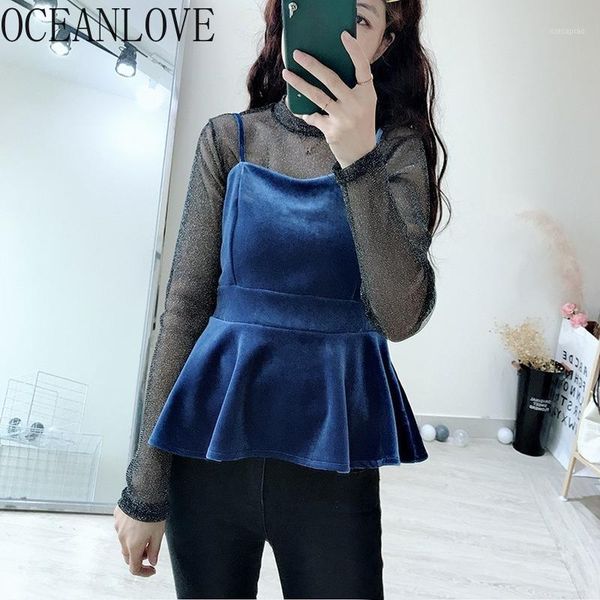women's blouses & shirts oceanlove two pieces blouse women solid mesh shining 2021 spring blusas mujer fashion ins elegant vintage 1519, White
women's blouses & shirts oceanlove two pieces blouse women solid mesh shining 2021 spring blusas mujer fashion ins elegant vintage 1519, White