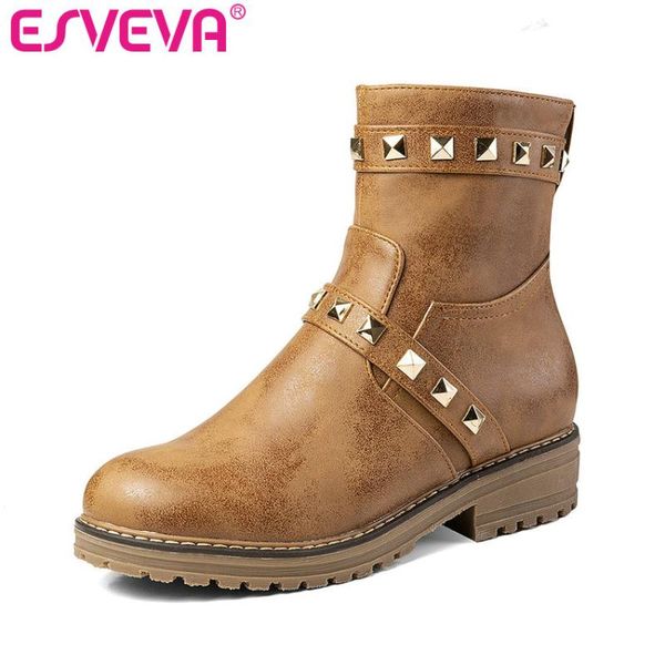 esveva 2020 women shoes winter ankle boots black rivet med heel pu leather pointed toe motorcycle platform boots size 34-43
esveva 2020 women shoes winter ankle boots black rivet med heel pu leather pointed toe motorcycle platform boots size 34-43
