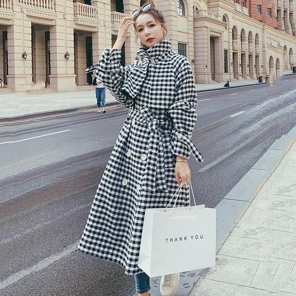 women's wool & blends plaid woolen coat middle long winter 2021 korean loose thickened temperament, Black
women's wool & blends plaid woolen coat middle long winter 2021 korean loose thickened temperament, Black