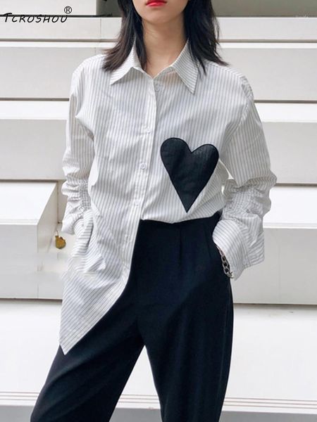 lapel single-breasted stitching love pattern pleated zou long-sleeved striped shirt women's autumn new style loose all-match1, White
lapel single-breasted stitching love pattern pleated zou long-sleeved striped shirt women's autumn new style loose all-match1, White