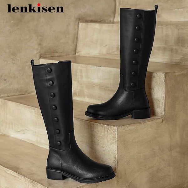 lenkisen equestrian boots natural leather button simple preppy round toe thick med heel zipper comfortable knee-high boots l681, Black
lenkisen equestrian boots natural leather button simple preppy round toe thick med heel zipper comfortable knee-high boots l681, Black