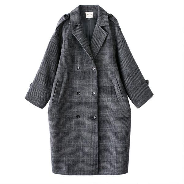 women's wool & blends coat women plus size plaid feminino elegant long double breasted womens winter clothing for ladies korean fashion, Black
women's wool & blends coat women plus size plaid feminino elegant long double breasted womens winter clothing for ladies korean fashion, Black