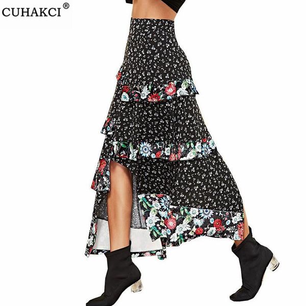 cuhakci boho maxi skirt female ruffle splicing printing the new split fashion asymmetry women spring summer elegant skirt, Black
cuhakci boho maxi skirt female ruffle splicing printing the new split fashion asymmetry women spring summer elegant skirt, Black