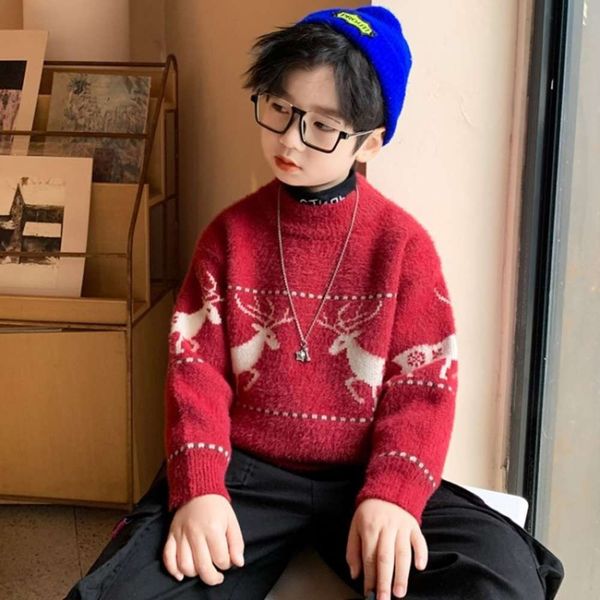 2020 men's red middle school children's winter high collar new year's boy's sweater, Blue
2020 men's red middle school children's winter high collar new year's boy's sweater, Blue
