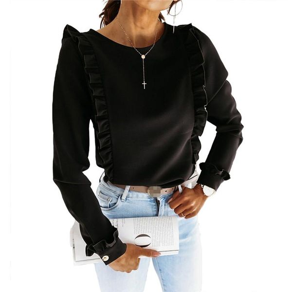 women blouse 2020 fall shirt streetwear solid color ruffle round neck long sleeve blouse women office wear tunique femme, White
women blouse 2020 fall shirt streetwear solid color ruffle round neck long sleeve blouse women office wear tunique femme, White