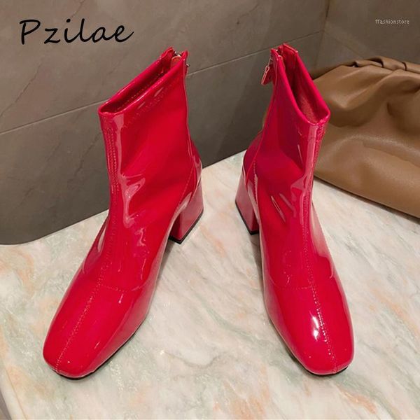 boots pzilae arrival fashion shoes women patent leather ankle square toe chunky heel zipper female red1, Black
boots pzilae arrival fashion shoes women patent leather ankle square toe chunky heel zipper female red1, Black