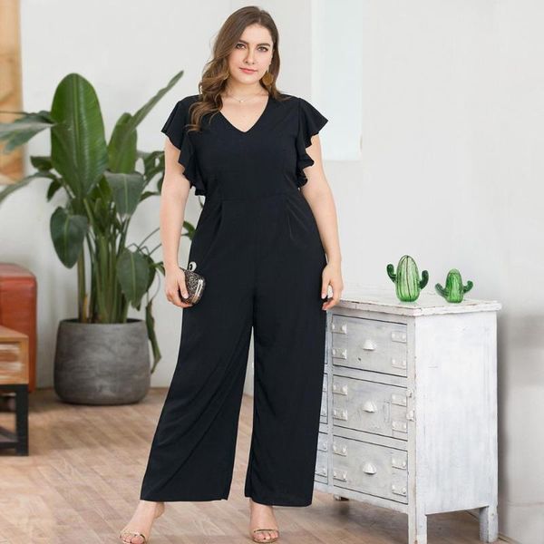 women's plus size v-neck short-sleeved ruffle wide leg one-piece pants 2021 #3u14#n, Black;white
women's plus size v-neck short-sleeved ruffle wide leg one-piece pants 2021 #3u14#n, Black;white