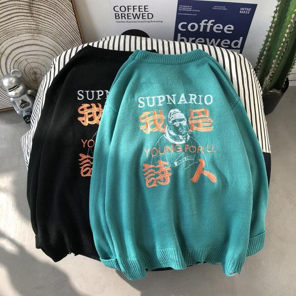 autumn winter o-neck sweater men's long-sleeved embroidered letter sweater loose fashion chinese trend pullover male, White;black 
autumn winter o-neck sweater men's long-sleeved embroidered letter sweater loose fashion chinese trend pullover male, White;black