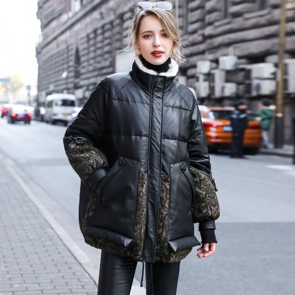 women's leather & faux 2021 100% genuine leatehr jacket women sheepskin coat female warm white duck down jackets collar femme veste pph, Black
women's leather & faux 2021 100% genuine leatehr jacket women sheepskin coat female warm white duck down jackets collar femme veste pph, Black