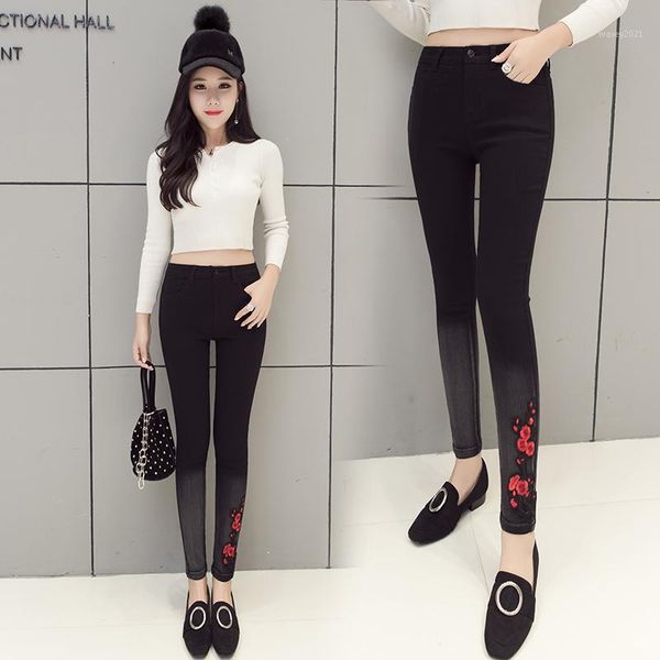 women's jeans 2021 gradient color embroidery pattern cotton ankle-length pants sweet women pant for stretch student1, Blue
women's jeans 2021 gradient color embroidery pattern cotton ankle-length pants sweet women pant for stretch student1, Blue