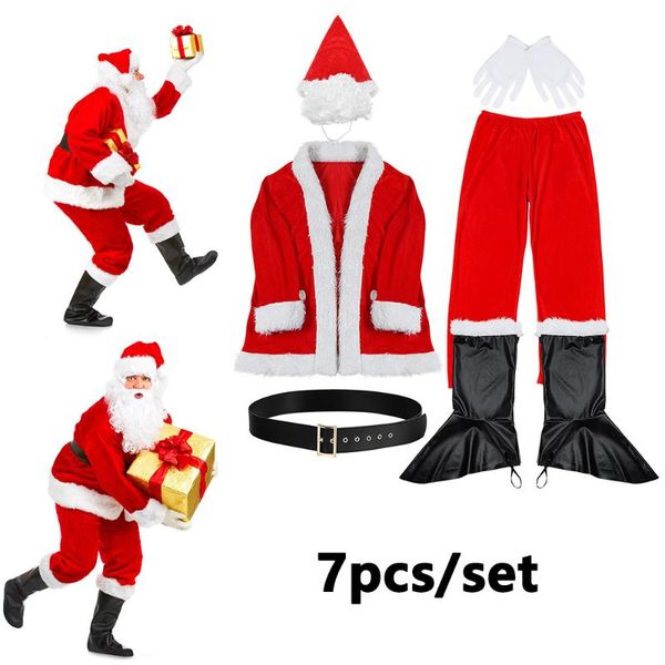 7pcs/set santa claus costume father christmas flannel suit mens fancy dress outfit party outfit christmas dress, Blue;gray
7pcs/set santa claus costume father christmas flannel suit mens fancy dress outfit party outfit christmas dress, Blue;gray