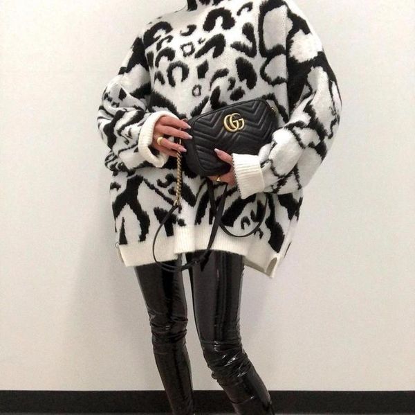 women black white leopard knitted sweater autumn winter turtleneck long sleeve loose pullover ladies long knitted pullover1, White;black
women black white leopard knitted sweater autumn winter turtleneck long sleeve loose pullover ladies long knitted pullover1, White;black