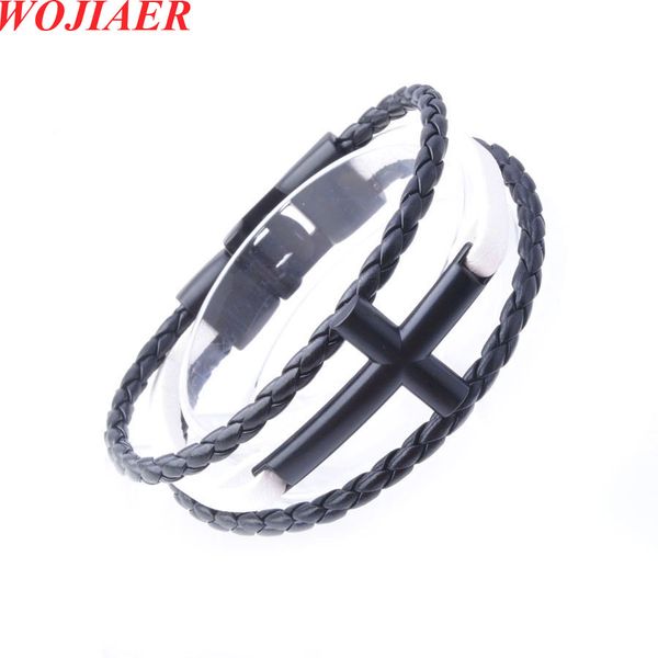 wojiaer stainless steel cross charm leather bracelet for men multi-layer black rope braided bracelets fit jewelry gift bc013, Golden;silver
wojiaer stainless steel cross charm leather bracelet for men multi-layer black rope braided bracelets fit jewelry gift bc013, Golden;silver