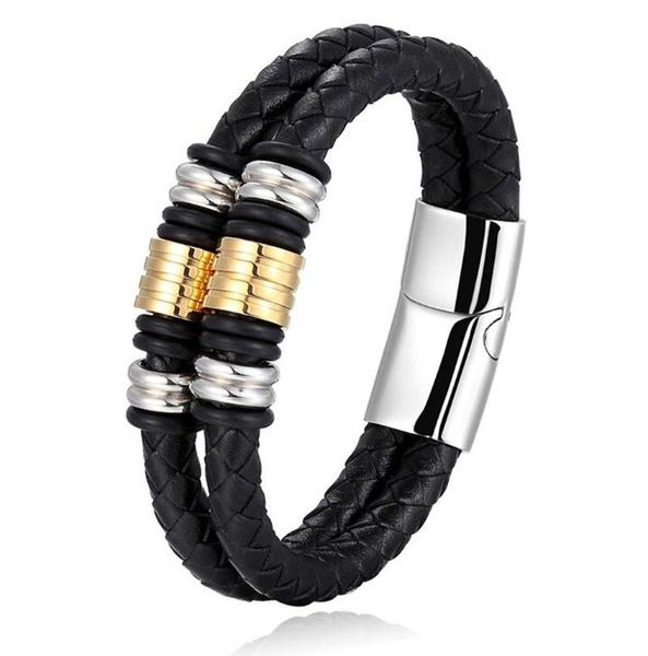 bangle classic double layer magnetic buckle braided leather alloy combination men's bracelet, Black
bangle classic double layer magnetic buckle braided leather alloy combination men's bracelet, Black
