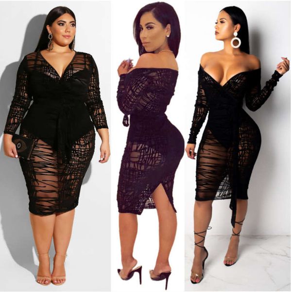 long sleeve women's hip dress with flocked lace, Black;gray