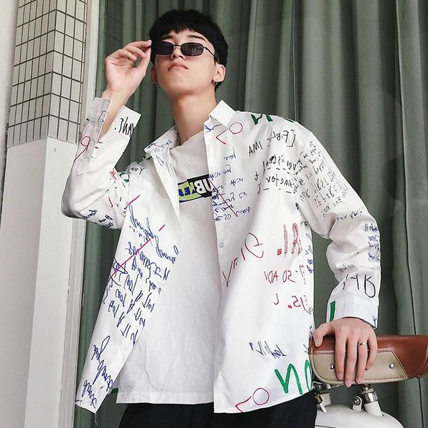 men's casual shirts japanese streetwear graffiti contrast letter print graphic long sleeve woman men shirt blouse autumn spring winter, White;black
men's casual shirts japanese streetwear graffiti contrast letter print graphic long sleeve woman men shirt blouse autumn spring winter, White;black