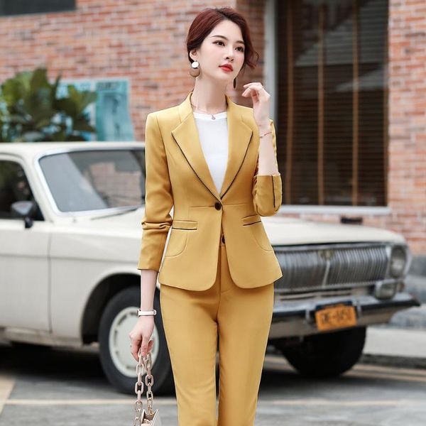 female women green yellow apricot blazer and pant suit ladies slim business work wear one button 2 piece set for spring winter, White
female women green yellow apricot blazer and pant suit ladies slim business work wear one button 2 piece set for spring winter, White