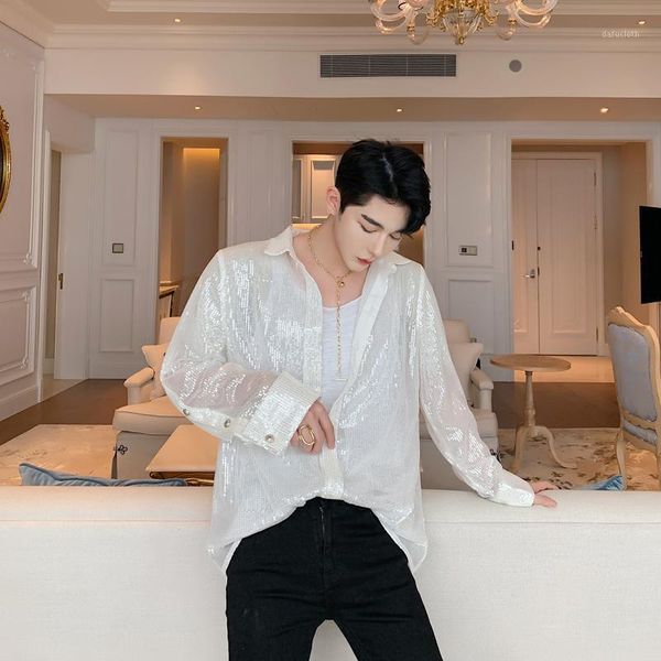 new men shirts luxury paillette transparent chic man shirts camisa social masculina lethargic nightclub party mens1, White;black
new men shirts luxury paillette transparent chic man shirts camisa social masculina lethargic nightclub party mens1, White;black