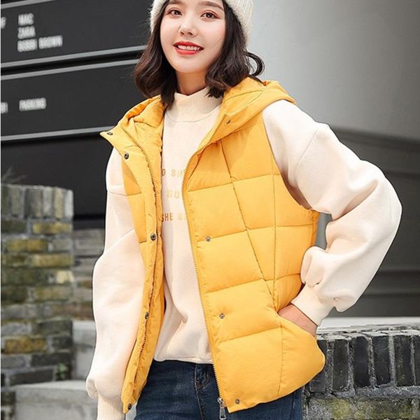 winter women jacket down vest cotton sleeveless jacket vest warm solid korean style with hood and loose outer wear clothing a047, Black;white
winter women jacket down vest cotton sleeveless jacket vest warm solid korean style with hood and loose outer wear clothing a047, Black;white