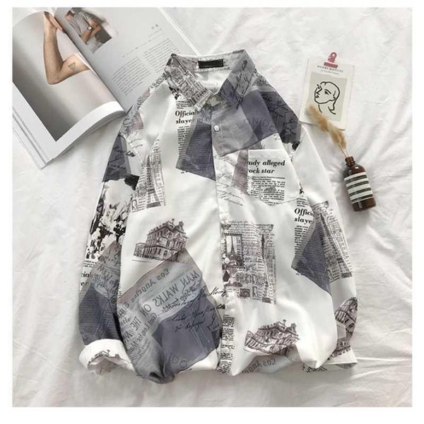 spring and summer men's newspaper printed shirt fashion trend korean men's slim shirt lapel single-breasted comfortable, White;black
spring and summer men's newspaper printed shirt fashion trend korean men's slim shirt lapel single-breasted comfortable, White;black