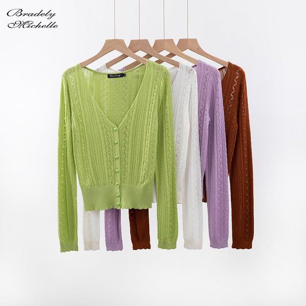 2020 spring thin vintage women cardigan solid elastic v-neck long-sleeve hollow out knitted sweater1, White
2020 spring thin vintage women cardigan solid elastic v-neck long-sleeve hollow out knitted sweater1, White