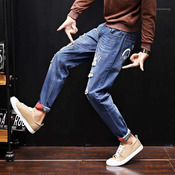 2018 fashion korean version of the hole burst casual japanese self-cultivation star with straight men's jeans1, Blue
2018 fashion korean version of the hole burst casual japanese self-cultivation star with straight men's jeans1, Blue