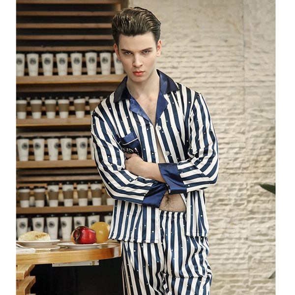 men satin silk sleepwear set blue white striped long sleeve and pants home clothes male luxurious pajamas spring, Black;brown
men satin silk sleepwear set blue white striped long sleeve and pants home clothes male luxurious pajamas spring, Black;brown