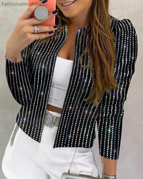 women's jackets women sequins striped open stitch coat o neck long sleeve short coat1, Black;brown
women's jackets women sequins striped open stitch coat o neck long sleeve short coat1, Black;brown
