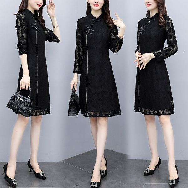 female black ribbon cheongsam plus size beautiful chinese long casual slender sleeve dress party clothes iymo, Black;gray
female black ribbon cheongsam plus size beautiful chinese long casual slender sleeve dress party clothes iymo, Black;gray