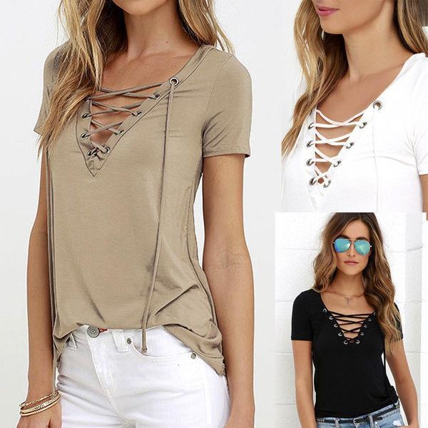 hollow out tshirt front cross bandage women lace up causal short sleeve v neck t shirt femme tee t-shirt, White
hollow out tshirt front cross bandage women lace up causal short sleeve v neck t shirt femme tee t-shirt, White