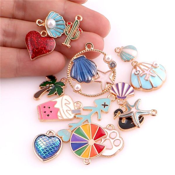 15шт эмаль океанские банкиные прелемы для серьги моды ювелирные изделия, делающие очаровательные подвески для браслета в ассортиментом смеша, Silver