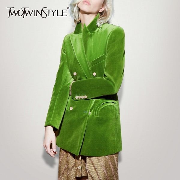 twotwinstyle elegant women's blazer notched long sleeve double breasted pocket female suits clothing autumn fashion new 201023, White;black
twotwinstyle elegant women's blazer notched long sleeve double breasted pocket female suits clothing autumn fashion new 201023, White;black