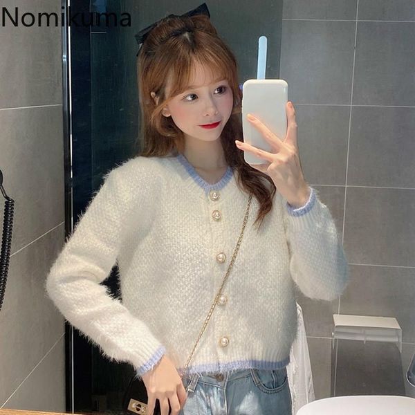 women's knits & tees nomikuma sweet hit color sweater coat korean long sleeve o-neck short women knitwear 2021 autumn winter knitted ca, White
women's knits & tees nomikuma sweet hit color sweater coat korean long sleeve o-neck short women knitwear 2021 autumn winter knitted ca, White