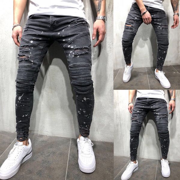 2020 new ripped dot printed ny destroyed frayed fit denim pant casual men slim hole zipper bal jeans pants, Blue
2020 new ripped dot printed ny destroyed frayed fit denim pant casual men slim hole zipper bal jeans pants, Blue