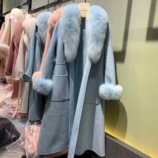 long wool women combines solid-colored coat with natural fox-skin fists and large pocket cashmere outerwear ladies streetwear ru85, Black
long wool women combines solid-colored coat with natural fox-skin fists and large pocket cashmere outerwear ladies streetwear ru85, Black